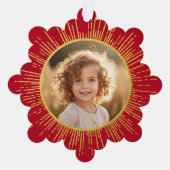 フォトレトロ日が差すことスノーフレーク赤クリスマス オーナメントカード (正面)