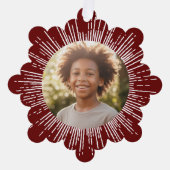 フォトレトロ日が差すこと濃い赤い雪の結晶クリスマス オーナメントカード (正面)