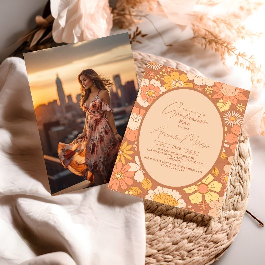 フォトレトロGroovy 70をテーマにした卒業 招待状