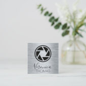 フォトレンズアイコン |金属の背景 スクエア名刺 (スタンド正面)