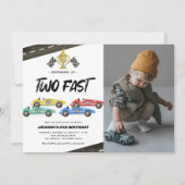 フォトレースカー2歳の誕生日パーティー招待状 招待状 (正面)