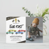 フォトレースカー2歳の誕生日パーティー招待状 招待状 (スタンド正面)