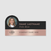 フォトロゴお洒落フェイクバラ金ゴールド黒スタイリッシュ 名札 (正面)