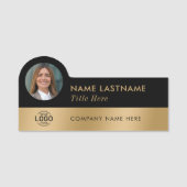 フォトロゴお洒落フェイク金ゴールド黒スタイリッシュ 名札 (正面)