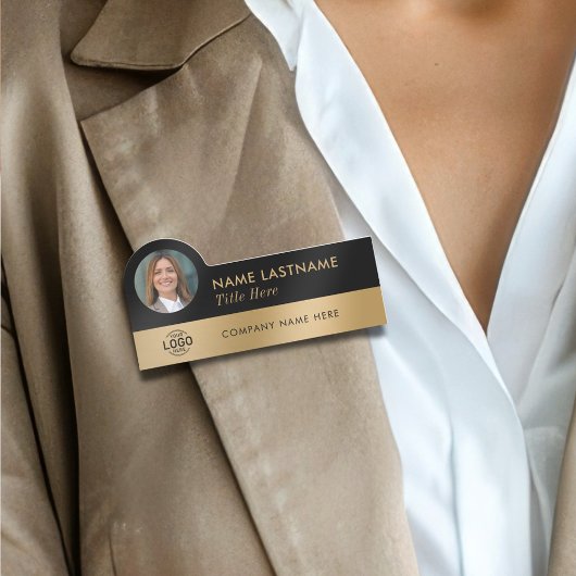 フォトロゴお洒落フェイク金ゴールド黒スタイリッシュ 名札