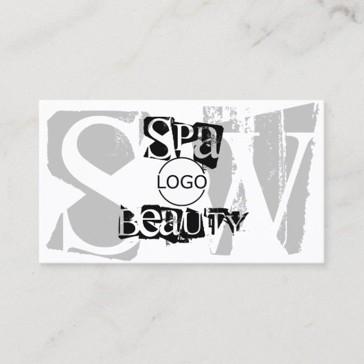 フォトロゴとモノグラムが付いたシックな灰色の白い黒 名刺 (正面)