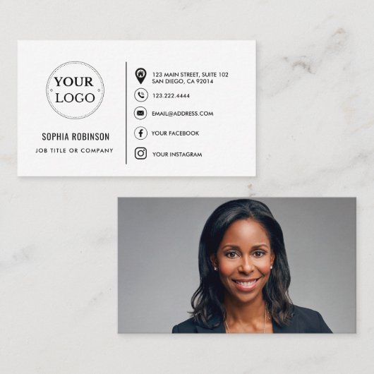 フォトロゴのソーシャルメディアアイコンモダン 名刺 (正面/裏面)