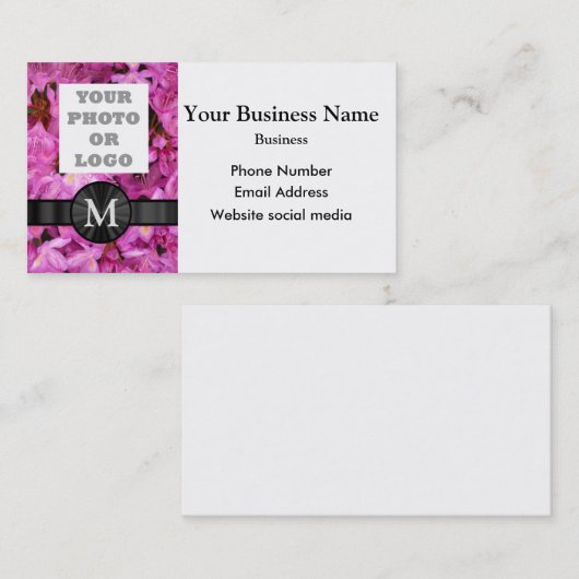 フォトロゴのピンクのかわいらしフローラの花を追加 名刺 (正面/裏面)