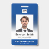 フォトロゴの青いグラデーションモダン従業員ID バッジ (表面)