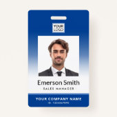 フォトロゴの青いグラデーションモダン従業員ID バッジ (正面)