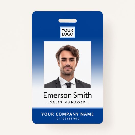 フォトロゴの青いグラデーションモダン従業員ID バッジ (正面)