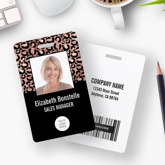 フォトロゴバーコードバラ金ゴールドブラックレオパード印刷 バッジ