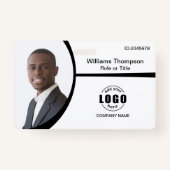 フォトロゴバーコード従業員の白黒 バッジ (正面)