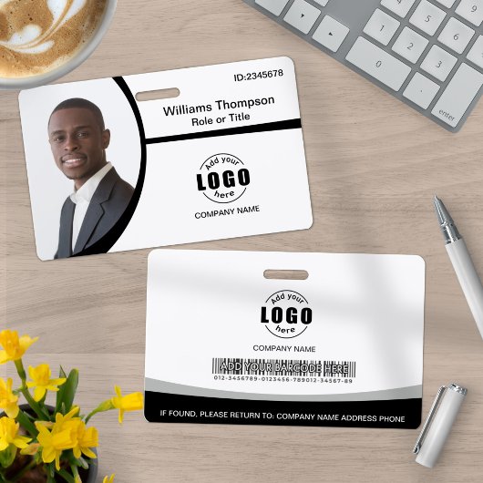 フォトロゴバーコード従業員の白黒 バッジ