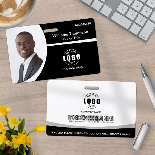 フォトロゴバーコード従業員の白黒 バッジ