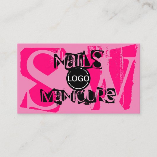 フォトロゴモノグラムで目を引くピンクブラック 名刺 (正面)
