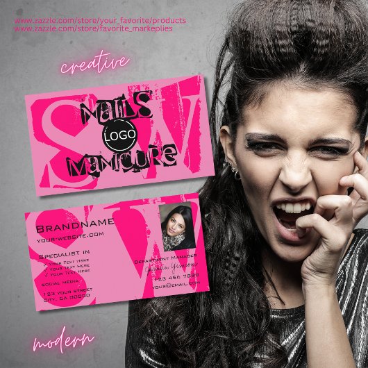 フォトロゴモノグラムで目を引くピンクブラック 名刺