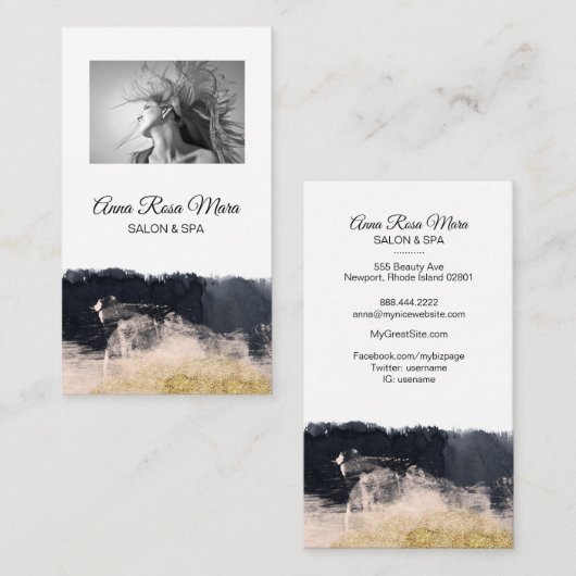 *~*フォトロゴ抽象芸術金ゴールドホワイトシック 名刺 (正面/裏面)