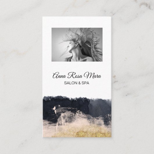 *~*フォトロゴ抽象芸術金ゴールドホワイトシック 名刺 (正面)