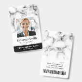 フォトロゴ白い大理石の黒のモダン従業員 バッジ (表裏)