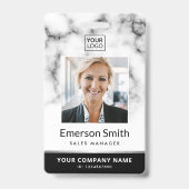 フォトロゴ白い大理石の黒のモダン従業員 バッジ (表面)