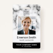 フォトロゴ白い大理石の黒のモダン従業員 バッジ (正面)