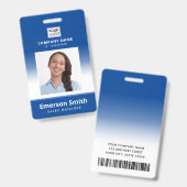 フォトロゴ(青)のグラデーションの従業員名のタイトルID バッジ (正面&裏面)