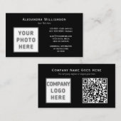 フォトロゴQRコードテンプレート横黒 名刺 (正面/裏面)