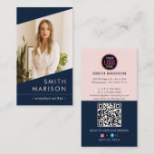 フォトロゴQRコードモダンダークブループロフェッショナル 名刺 (正面/裏面)