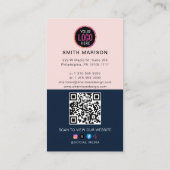 フォトロゴQRコードモダンダークブループロフェッショナル 名刺 (裏面)