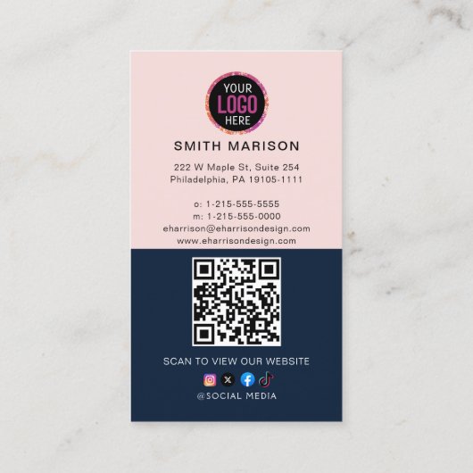 フォトロゴQRコードモダンダークブループロフェッショナル 名刺 (裏面)