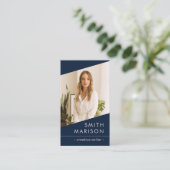 フォトロゴQRコードモダンダークブループロフェッショナル 名刺 (スタンド正面)