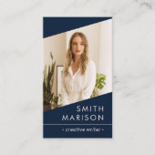 フォトロゴQRコードモダンダークブループロフェッショナル 名刺 (正面)