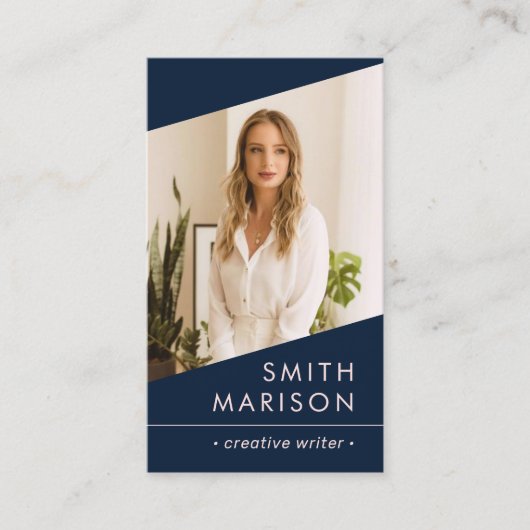 フォトロゴQRコードモダンダークブループロフェッショナル 名刺 (正面)