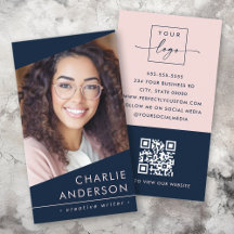 フォトロゴQRコードモダンダークブループロフェッショナル