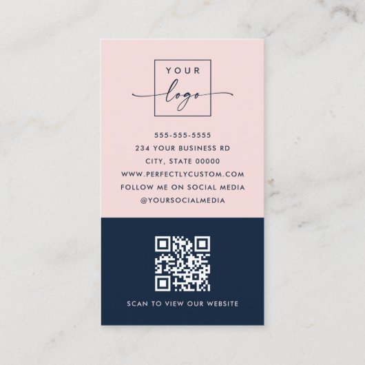 フォトロゴQRコードモダンダークブループロフェッショナル 名刺 (裏面)