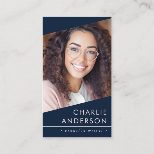 フォトロゴQRコードモダンダークブループロフェッショナル 名刺 (正面)