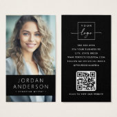 フォトロゴQRコードモダンブラック名刺 (正面&裏面)