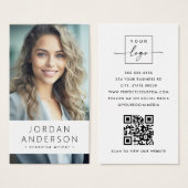 フォトロゴQRコードモダンホワイト名刺 (正面&裏面)