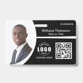 フォトロゴQRコード従業員の白黒 バッジ (正面)