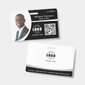 フォトロゴQRコード従業員の白黒 バッジ (正面＆裏面)