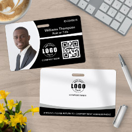 フォトロゴQRコード従業員の白黒 バッジ