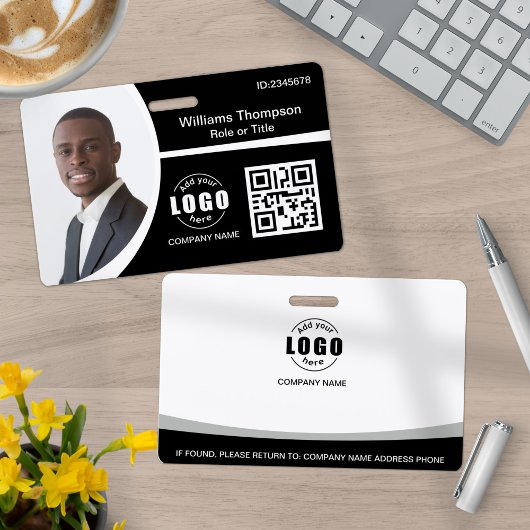 フォトロゴQRコード従業員の白黒 バッジ