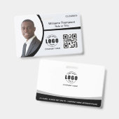 フォトロゴQRコード従業員の白黒 バッジ (正面＆裏面)