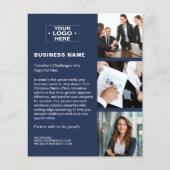 フォトロゴQRネイビモダンーブルー企業のビジネス チラシ (正面)