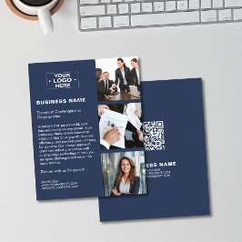 フォトロゴQRネイビモダンーブルー企業のビジネス チラシ