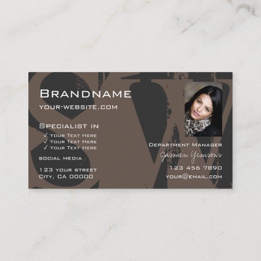 フォトロスタイリッシュゴモノグラム付き茶色の灰色の白 名刺 (裏面)