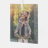 フォトロマンチックなカップルのクリスマス ガラスオーナメント (正面左)