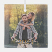 フォトロマンチックなカップルのクリスマス ガラスオーナメント (正面)