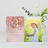 フォトローズゴールド キッズガール3歳の誕生日パーティー 招待状 (スタンド正面)